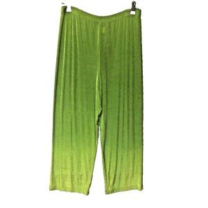 Slinky Brand Womens‎ Jersey Knit Crop Pants Lime Green Relaxed Casual EZ Care M
